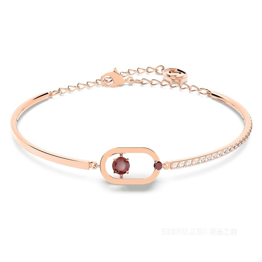 Swarovski Sparkling Dance Oval 手链, 圆形切割, 红色, 镀玫瑰金色调