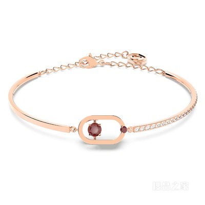 Swarovski Sparkling Dance Oval 手链, 圆形切割, 红色, 镀玫瑰金色调