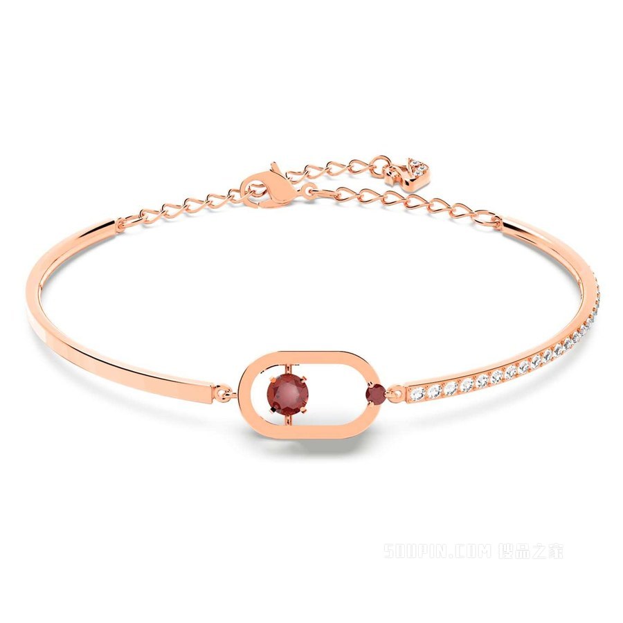 Swarovski Sparkling Dance Oval 手链, 圆形切割, 红色, 镀玫瑰金色调