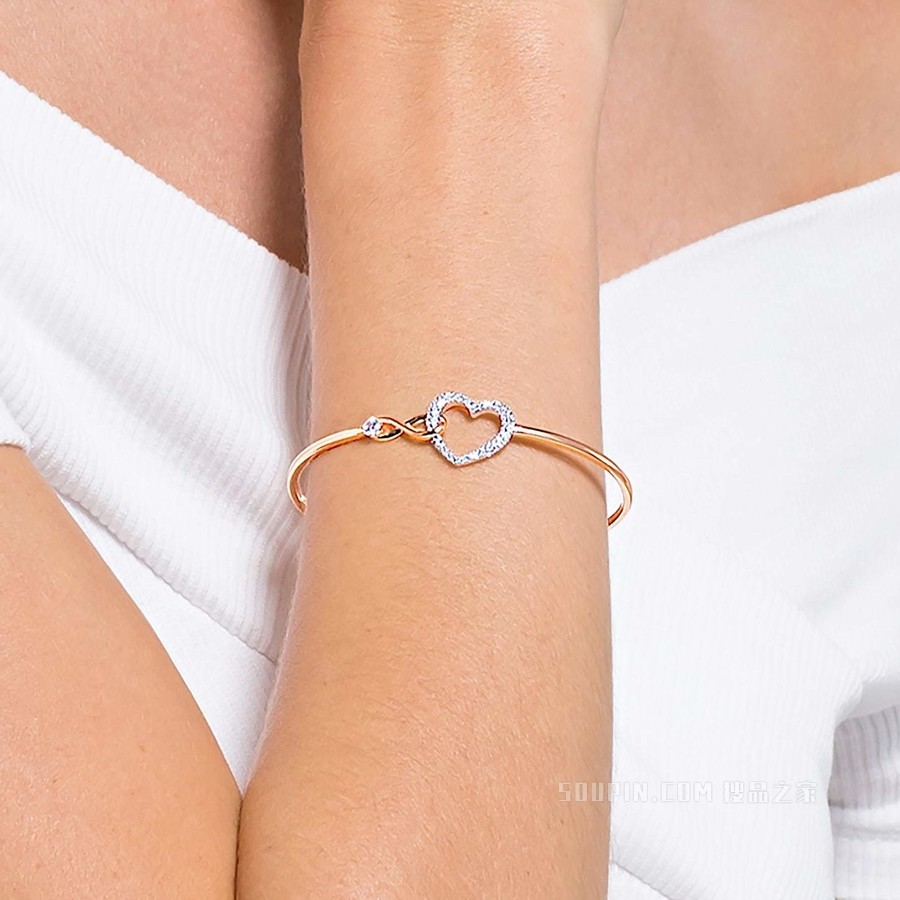 Swarovski Infinity 手镯, 无限和心, 白色, 混合金属润饰