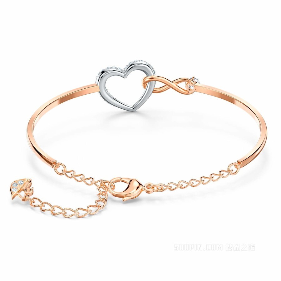 Swarovski Infinity 手镯, 无限和心, 白色, 混合金属润饰