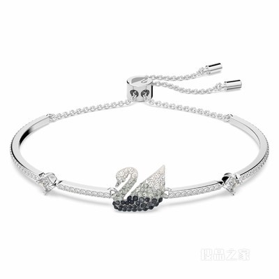 Swarovski Iconic Swan 手链, 天鹅, 黑色, 镀铑