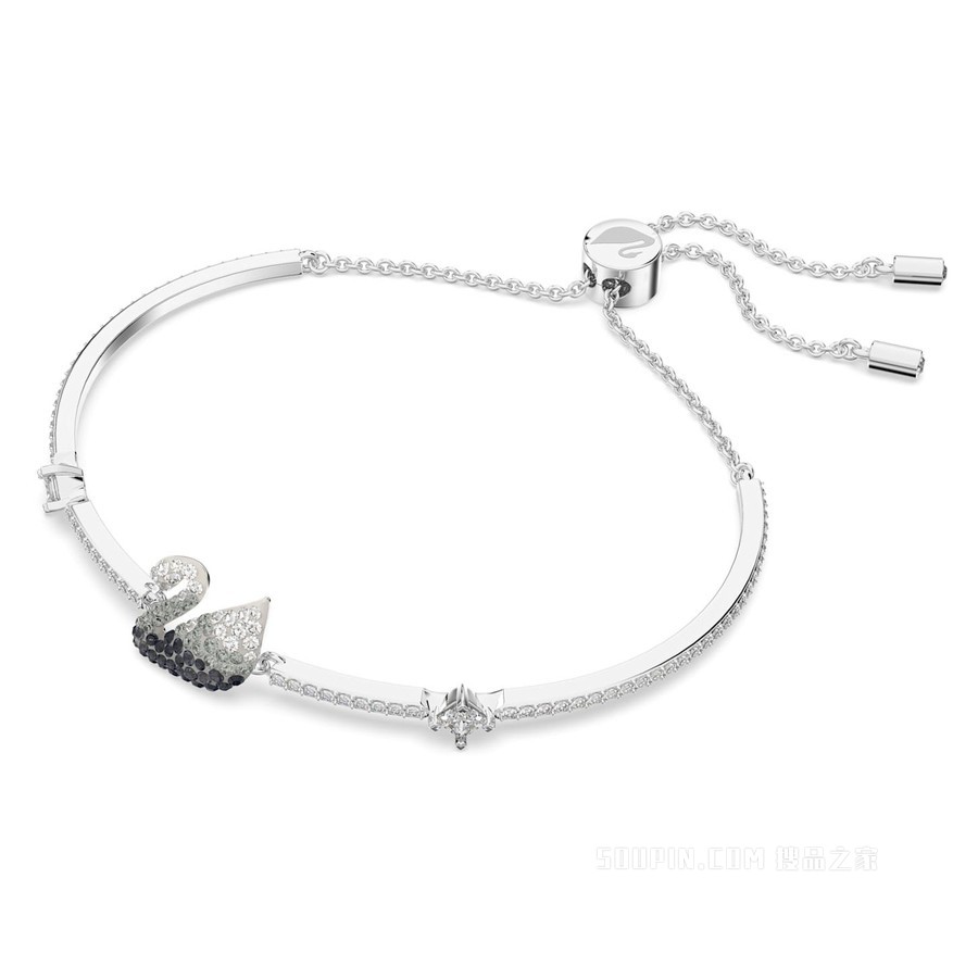 Swarovski Iconic Swan 手链, 天鹅, 黑色, 镀铑