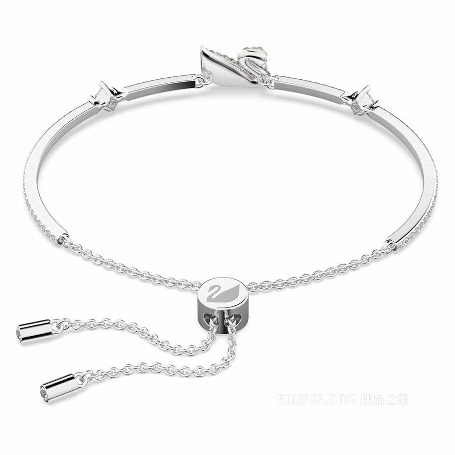 Swarovski Iconic Swan 手链, 天鹅, 黑色, 镀铑