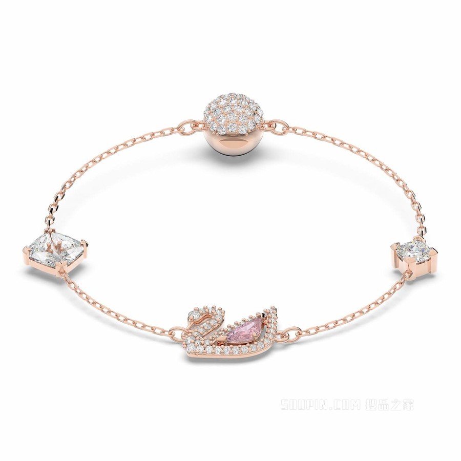 Dazzling Swan 手链, 磁性, 天鹅, 粉红色, 镀玫瑰金色调