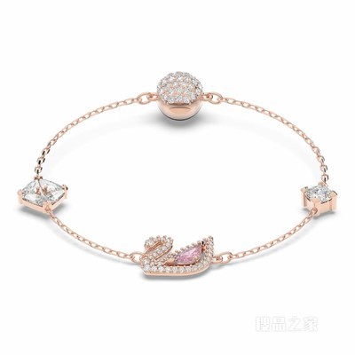 Dazzling Swan 手链, 磁性, 天鹅, 粉红色, 镀玫瑰金色调