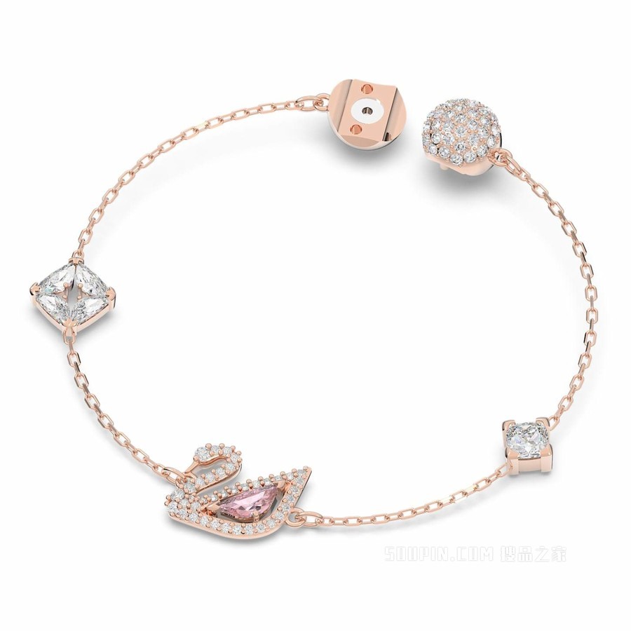 Dazzling Swan 手链, 磁性, 天鹅, 粉红色, 镀玫瑰金色调