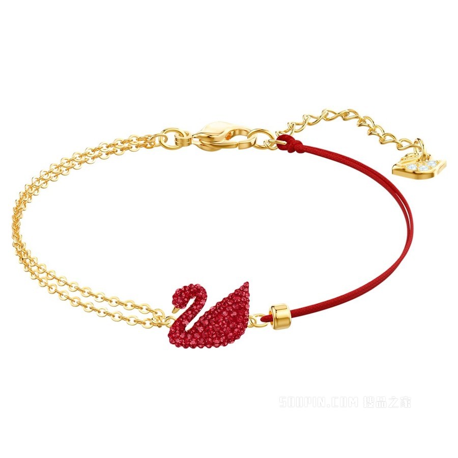 Swarovski Iconic Swan 手链, 天鹅, 红色, 镀金色调