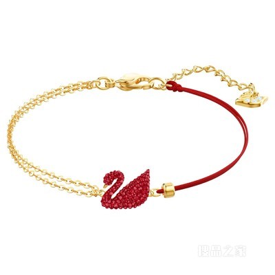 Swarovski Iconic Swan 手链, 天鹅, 红色, 镀金色调