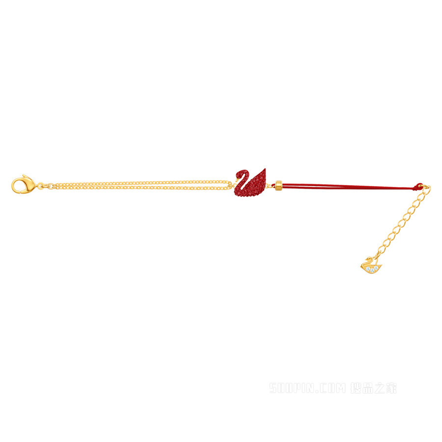 Swarovski Iconic Swan 手链, 天鹅, 红色, 镀金色调