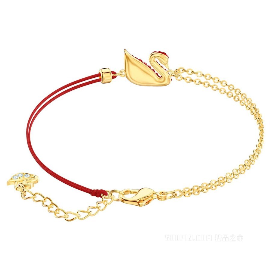 Swarovski Iconic Swan 手链, 天鹅, 红色, 镀金色调
