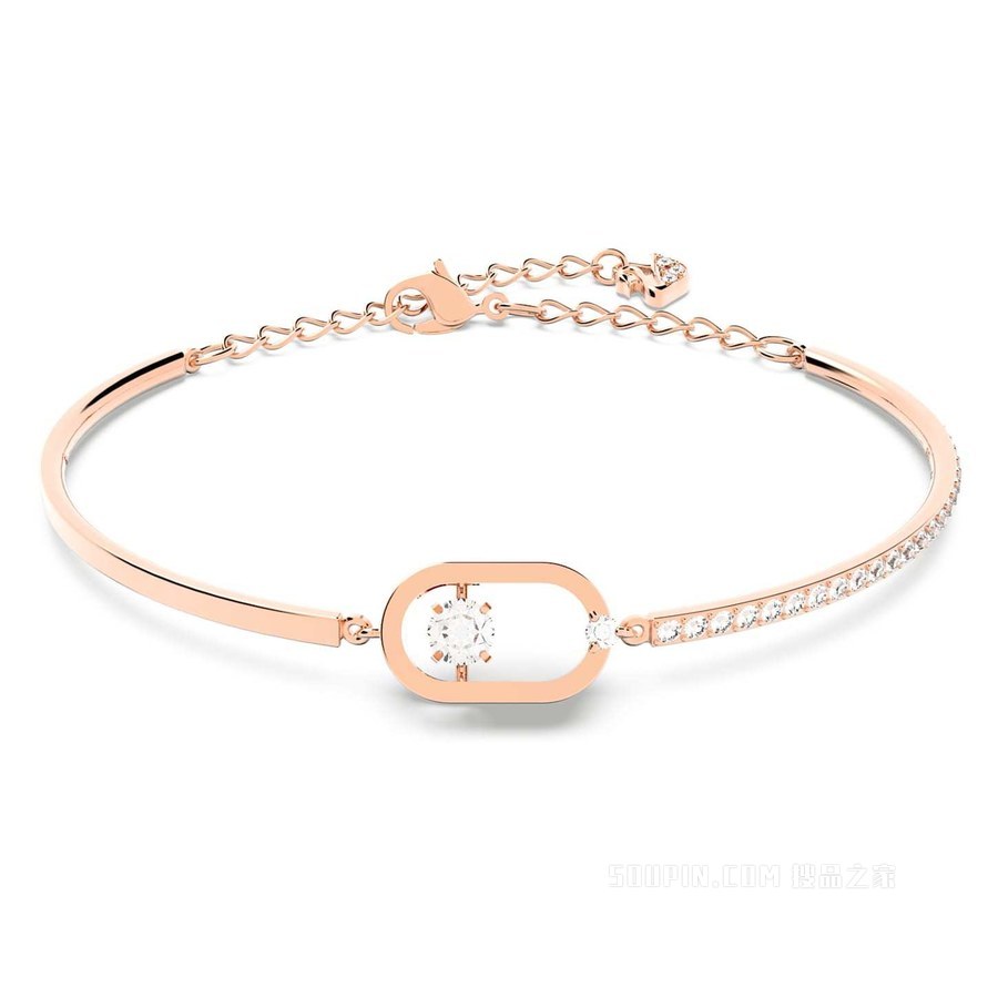 Swarovski Sparkling Dance Oval 手链, 圆形切割, 白色, 镀玫瑰金色调