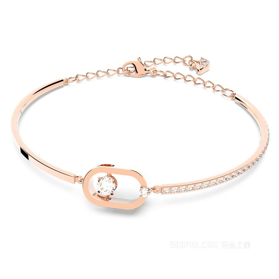 Swarovski Sparkling Dance Oval 手链, 圆形切割, 白色, 镀玫瑰金色调