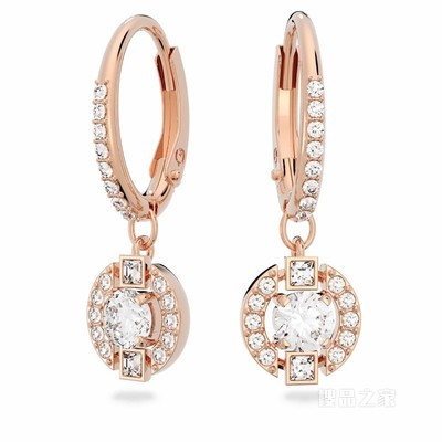 Swarovski Sparkling Dance Round 穿孔耳环, 白色, 镀玫瑰金色调