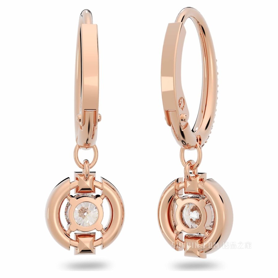 Swarovski Sparkling Dance Round 穿孔耳环, 白色, 镀玫瑰金色调
