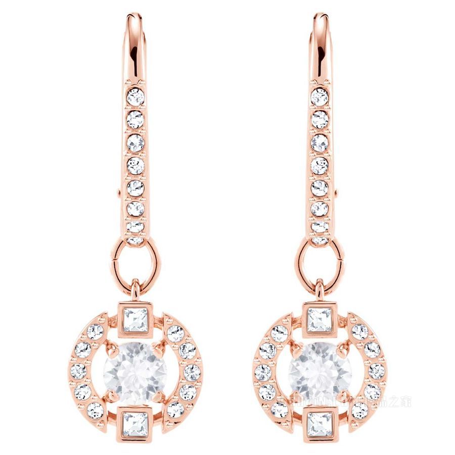 Swarovski Sparkling Dance Round 穿孔耳环, 白色, 镀玫瑰金色调