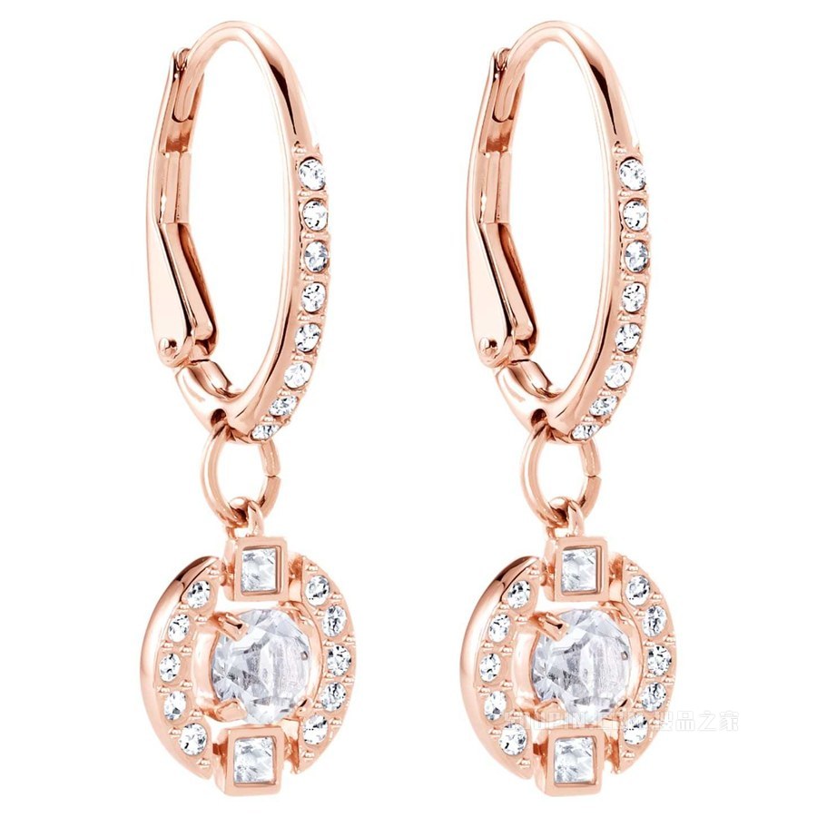 Swarovski Sparkling Dance Round 穿孔耳环, 白色, 镀玫瑰金色调