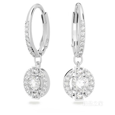 Swarovski Sparkling Dance Round 穿孔耳环, 白色, 镀铑
