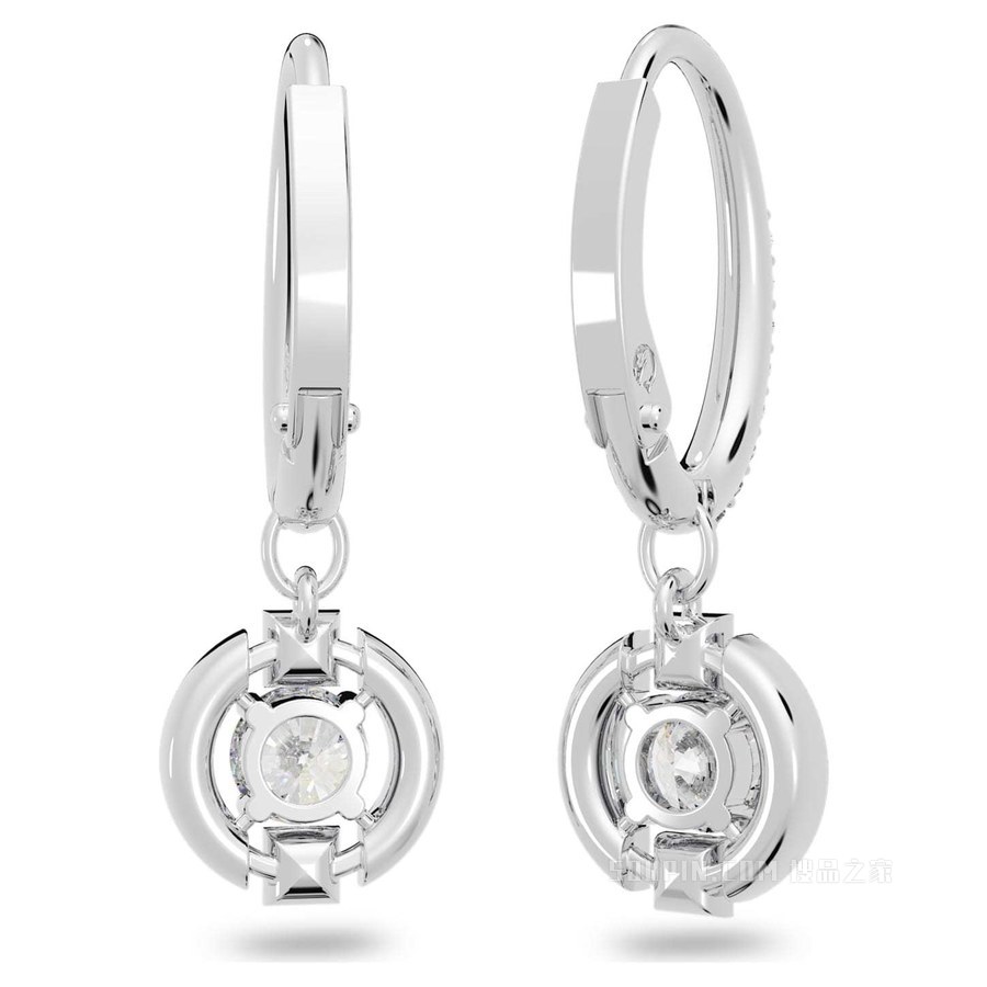 Swarovski Sparkling Dance Round 穿孔耳环, 白色, 镀铑