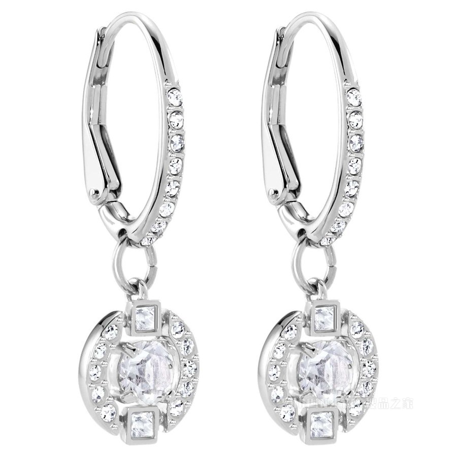 Swarovski Sparkling Dance Round 穿孔耳环, 白色, 镀铑