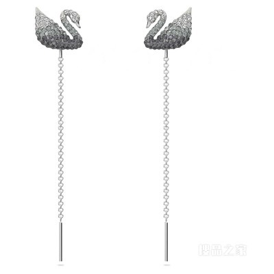 Swarovski Iconic Swan 水滴形耳环, 天鹅, 灰色, 镀铑