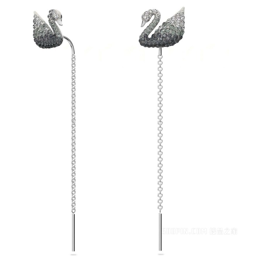 Swarovski Iconic Swan 水滴形耳环, 天鹅, 灰色, 镀铑