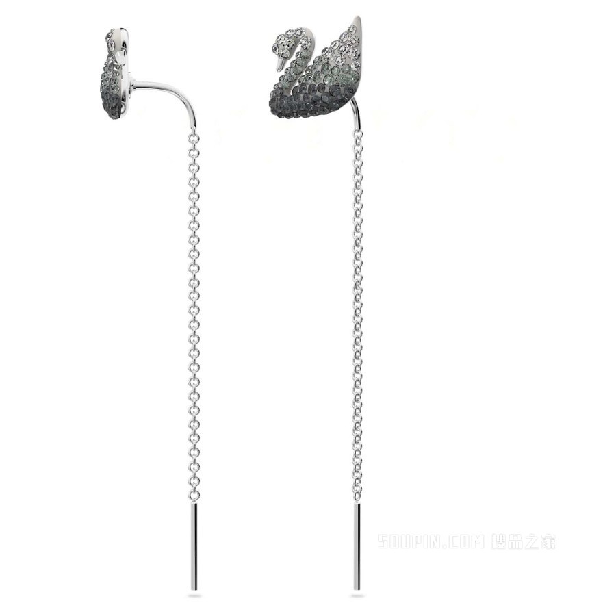 Swarovski Iconic Swan 水滴形耳环, 天鹅, 灰色, 镀铑