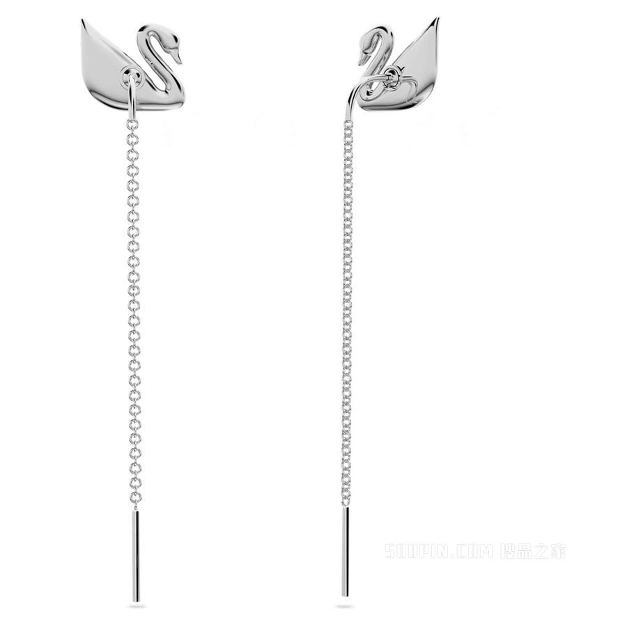 Swarovski Iconic Swan 水滴形耳环, 天鹅, 灰色, 镀铑