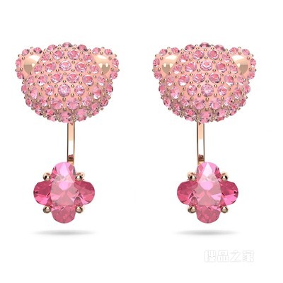 Teddy 水滴形耳环, 粉红色, 镀玫瑰金色调