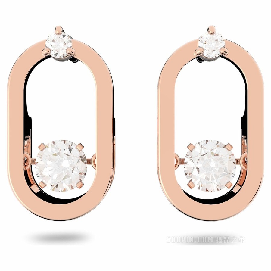 Swarovski Sparkling Dance Oval 耳钉, 圆形切割, 白色, 镀玫瑰金色调