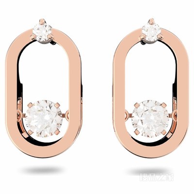 Swarovski Sparkling Dance Oval 耳钉, 圆形切割, 白色, 镀玫瑰金色调