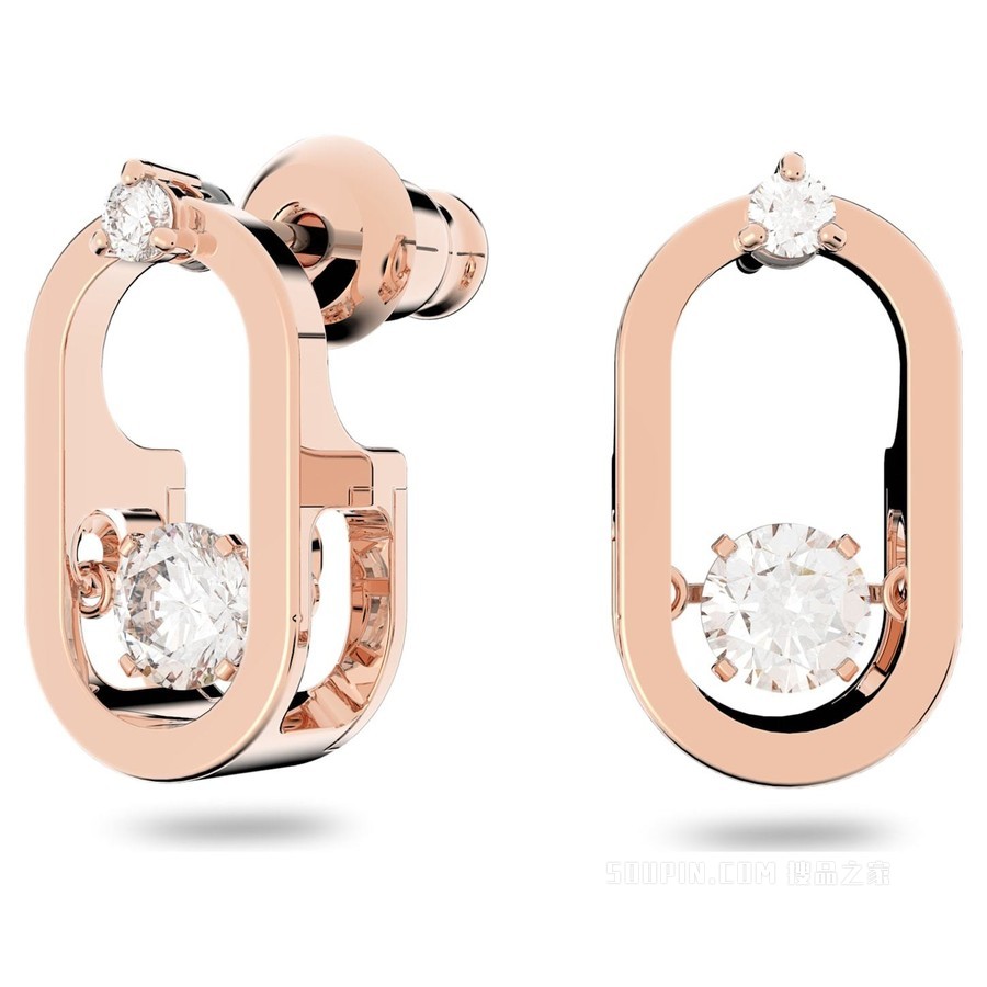 Swarovski Sparkling Dance Oval 耳钉, 圆形切割, 白色, 镀玫瑰金色调