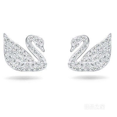 Swan Pavé 耳钉, 天鹅, 白色, 镀铑