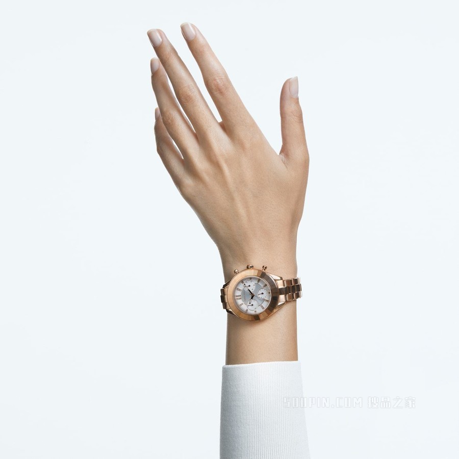 Octea Lux Sport 腕表, 金属手链, 白色, 玫瑰金色调润饰