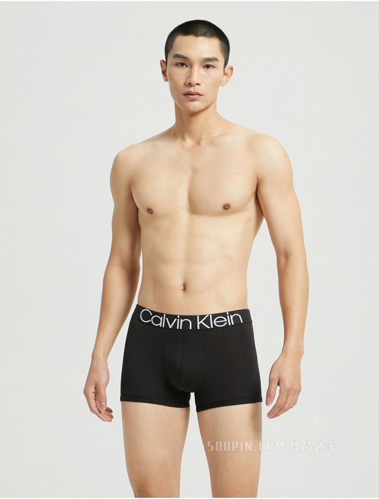 Calvin Klein 男士黑色橡筋醒目LOGO腰边棉质弹力贴身平角内裤NB2682