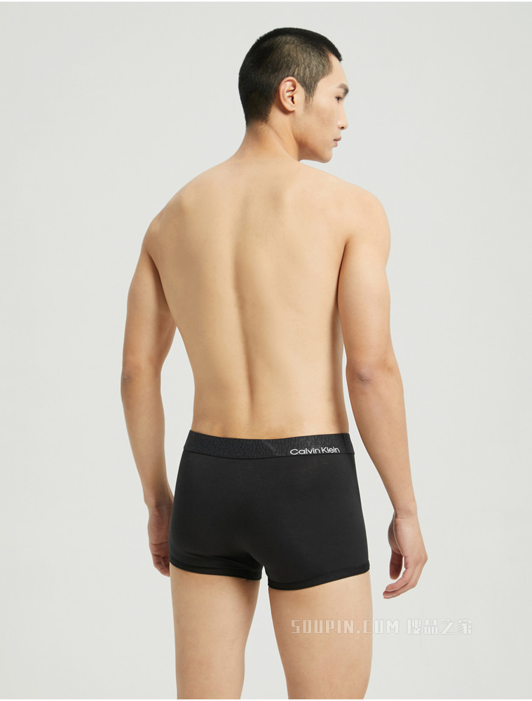 Calvin Klein 男士黑色橡筋醒目LOGO腰边棉质弹力贴身平角内裤NB2682