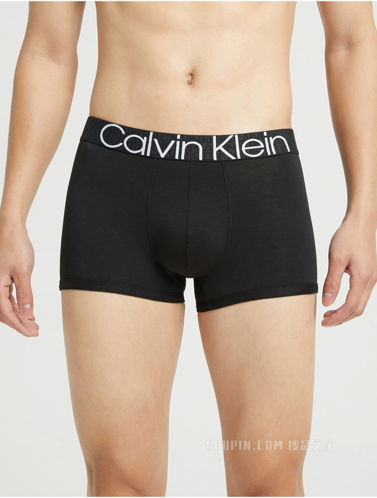 Calvin Klein 男士黑色橡筋醒目LOGO腰边棉质弹力贴身平角内裤NB2682