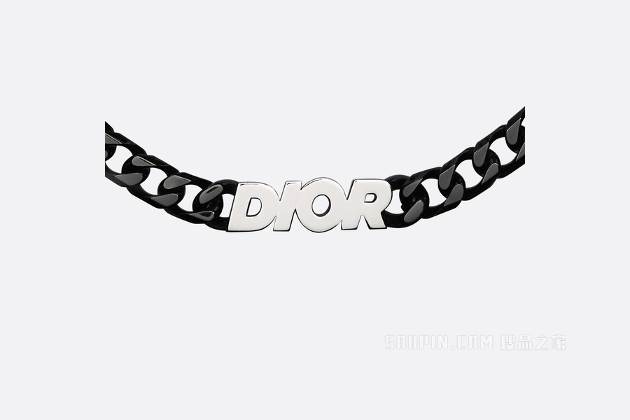 “DIOR”标志链环项链 银色饰面和黑色饰面黄铜