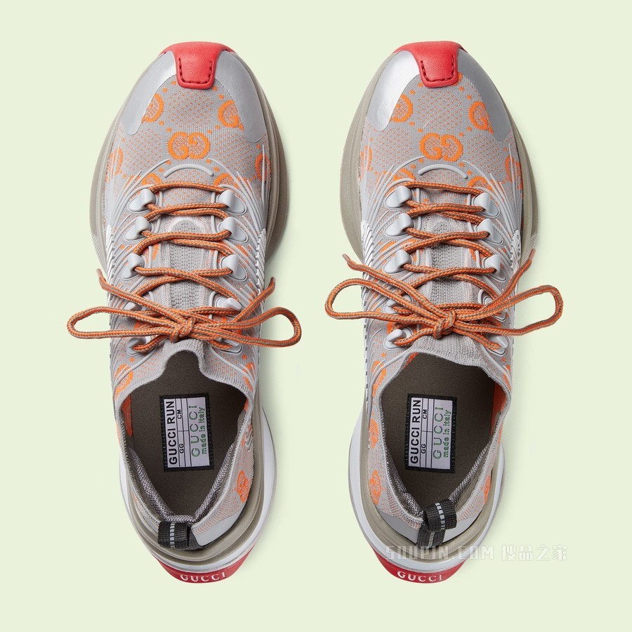 Gucci Run系列男士运动鞋 灰色织物
