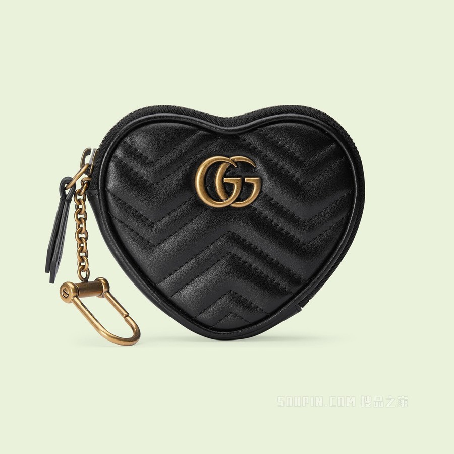 GG Marmont系列心形零钱包 黑色皮革