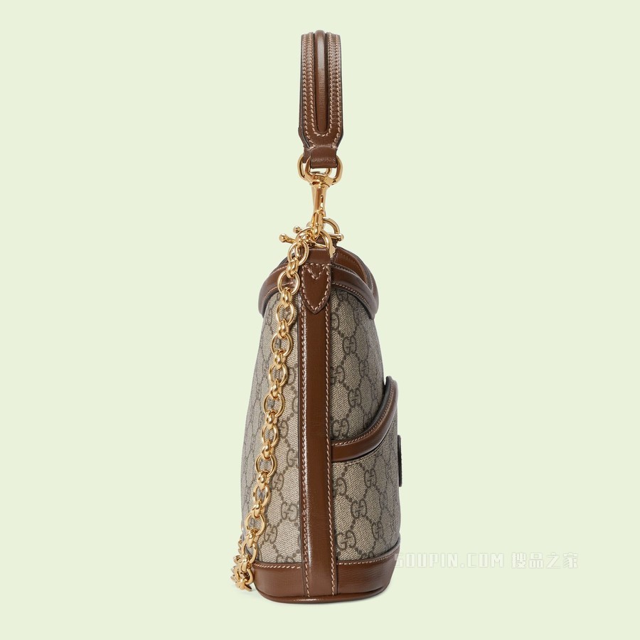 互扣式双G大号肩背包 米色和乌木色GG Supreme帆布