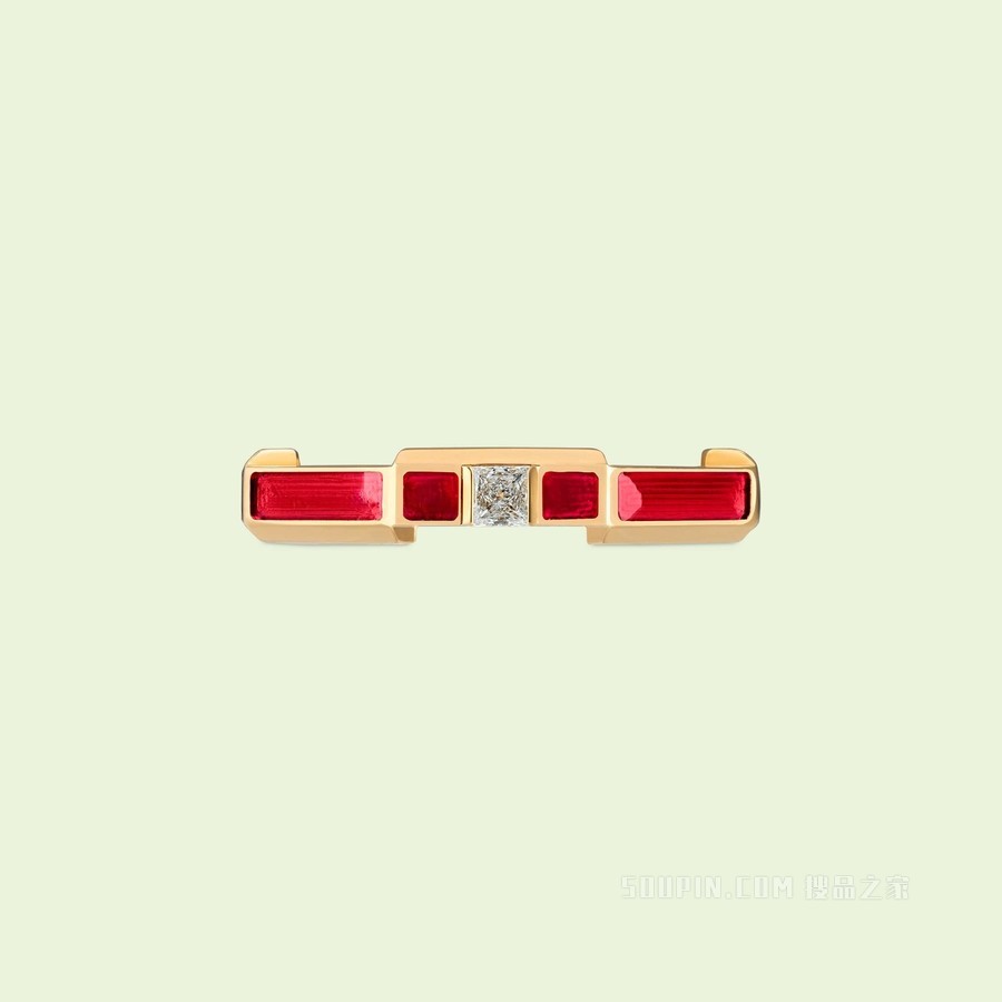 Gucci Link to Love系列珐琅钻石戒指 18K黄金