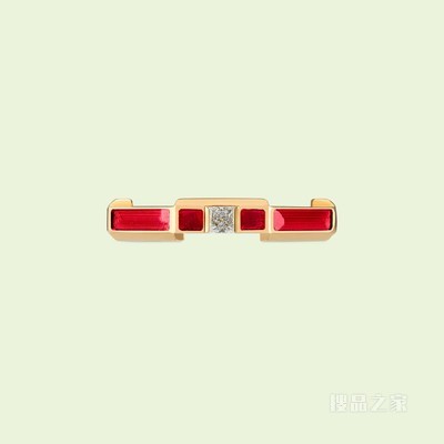 Gucci Link to Love系列珐琅钻石戒指 18K黄金