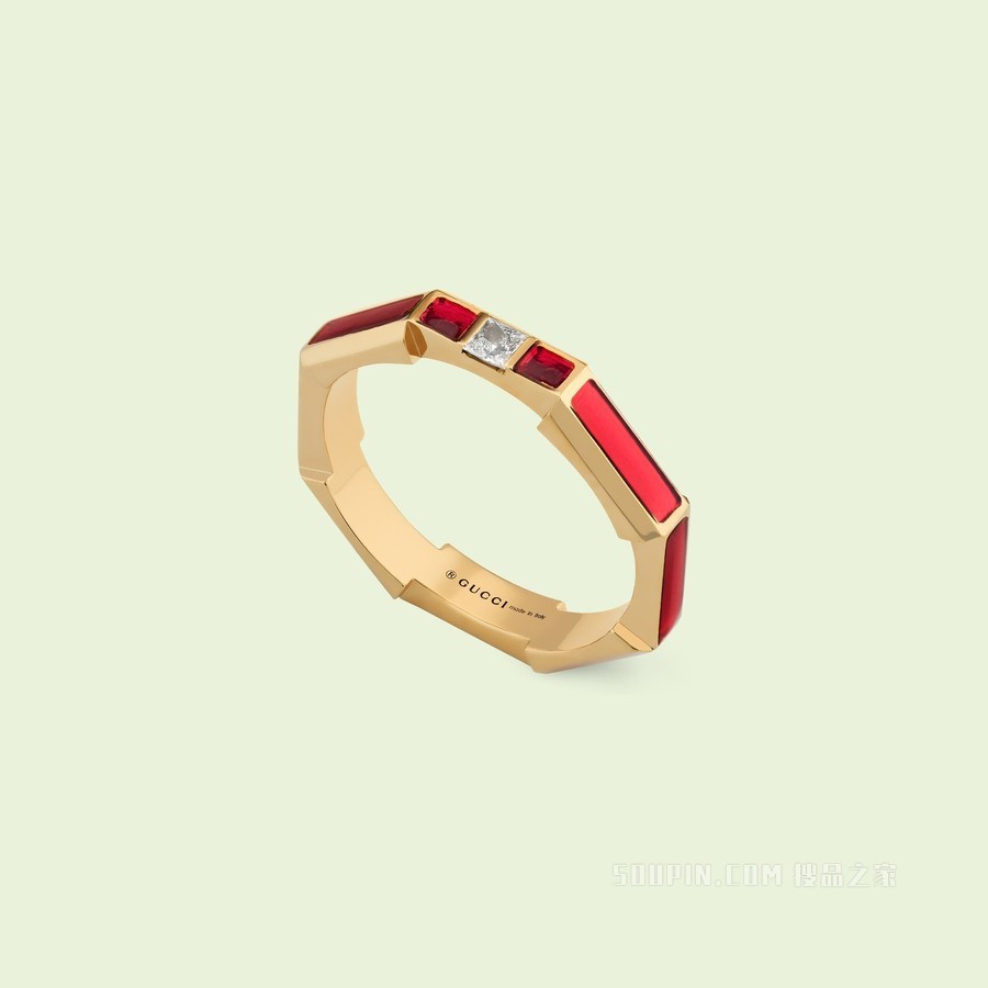 Gucci Link to Love系列珐琅钻石戒指 18K黄金