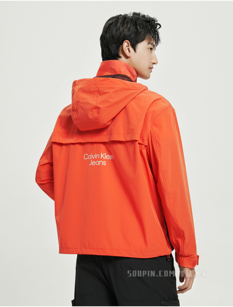 Calvin Klein 22春季新品新款男士立领连帽网眼拼接撞色印花夹克J320580