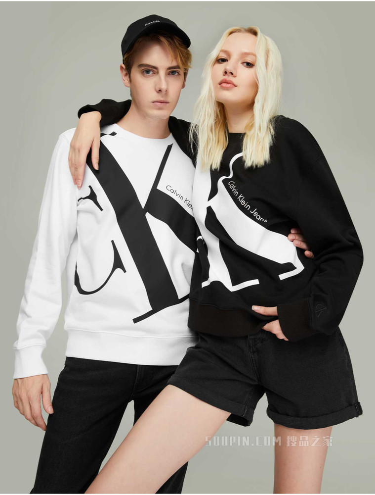 【情侣系列】Calvin Klein 男女同款时尚醒目LOGO纯棉圆领卫衣J318474