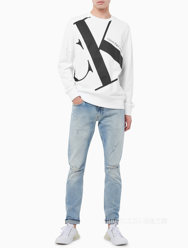 【情侣系列】Calvin Klein 男女同款时尚醒目LOGO纯棉圆领卫衣J318474
