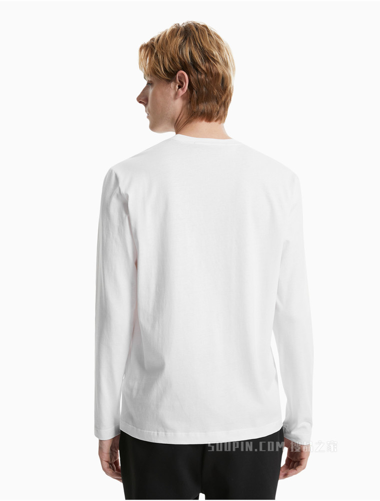 Calvin Klein 男装时尚纯棉立体植绒LOGO圆领透气打底长袖T恤J319613