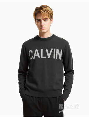Calvin Klein 男士经典时尚休闲圆领撞色LOGO提花毛衣针织衫ZM01831