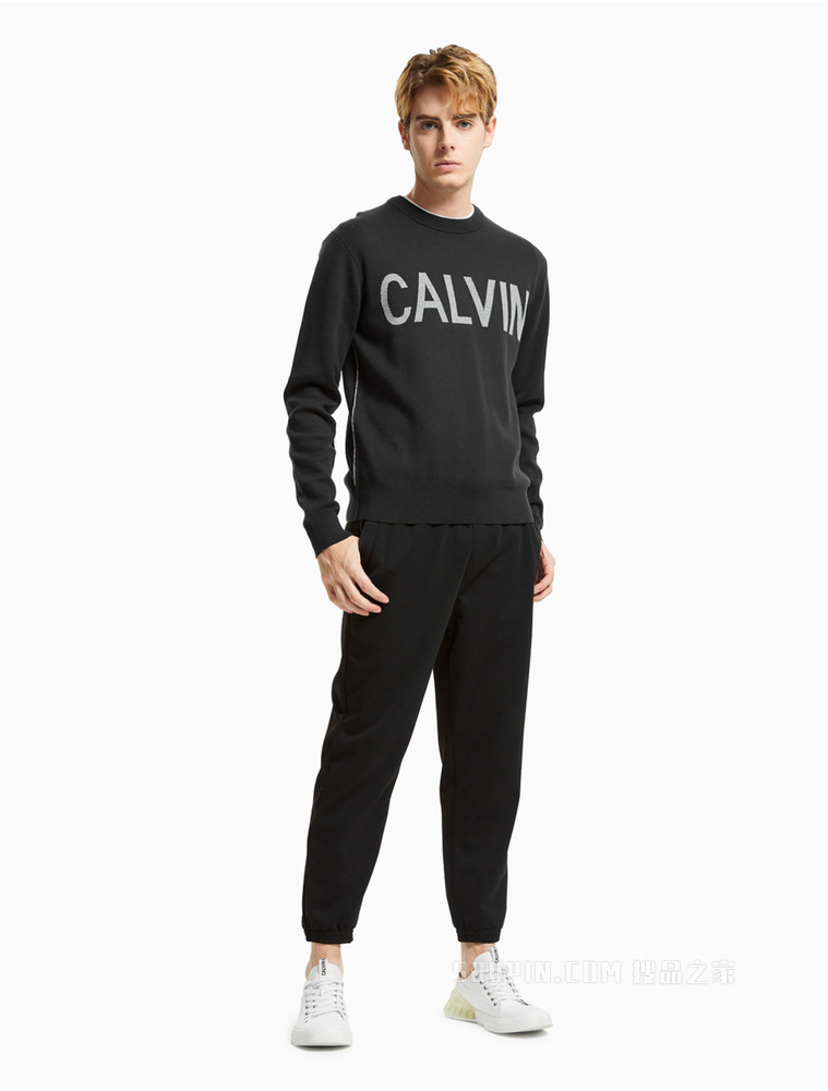 Calvin Klein 男士经典时尚休闲圆领撞色LOGO提花毛衣针织衫ZM01831